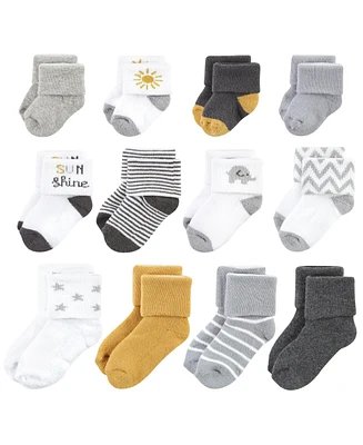 Hudson Baby Baby Boys Unisex Baby Grow With Me Socks 12pk, Sunshine, 0-24 Months