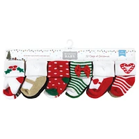 Hudson Baby Girls Cotton Rich Newborn and Terry Socks, 12 Days Of Christmas Girl, 6-12 Months