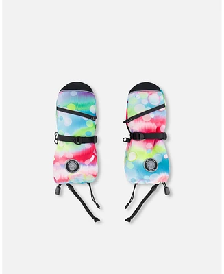 Deux par Deux Girls Technical Mittens Printed Multicolor Bubbles