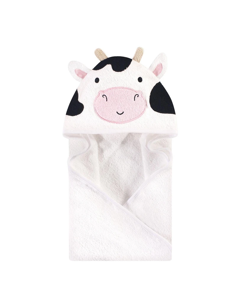 Hudson Baby Infant Unisex Cotton Animal Face Hooded Towel, Cow, One Size