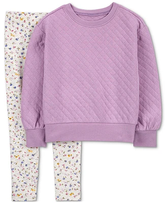 Carter's Little & Big Girls Quilted Sweatshirt Floral Leggings Set