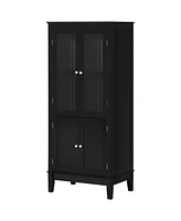 kleankin Bathroom Floor Cabinet Corner Unit with 4 Doors, Adjustable Shelves, Black