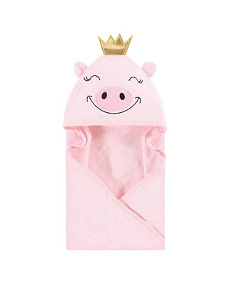 Hudson Baby Infant Girl Cotton Animal Face Hooded Towel, Pig, One Size