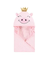 Hudson Baby Infant Girl Cotton Animal Face Hooded Towel, Pig, One Size