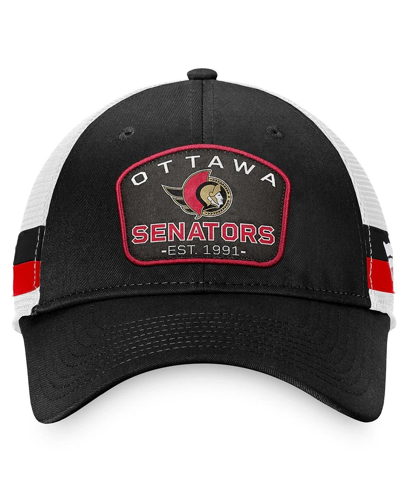 Fanatics Men's Black/White Ottawa Senators Fundamental Striped Trucker Adjustable Hat