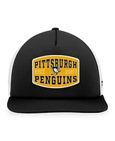 Fanatics Men's Black/White Pittsburgh Penguins Foam Front Patch Trucker Snapback Hat