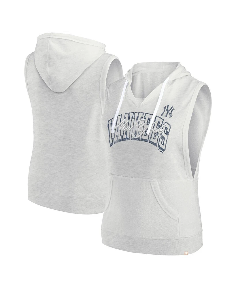 Fanatics Women's Ash New York Yankees Lounge Script Sleeveless Pullover Hoodie