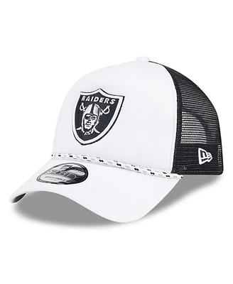 New Era Men's White/Black Las Vegas Raiders Court Sport Foam Front A-Frame 9FORTY Adjustable Trucker Hat