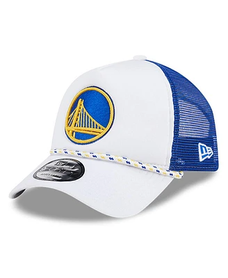 New Era Men's White/Royal Golden State Warriors Court Sport Foam A-Frame 9FORTY Adjustable Trucker Hat