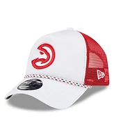 New Era Men's White/Red Atlanta Hawks Court Sport Foam A-Frame 9FORTY Adjustable Trucker Hat