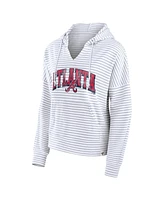 Fanatics Women's White Atlanta Braves Striped Fundamentals Notch Neck Pullover Hoodie