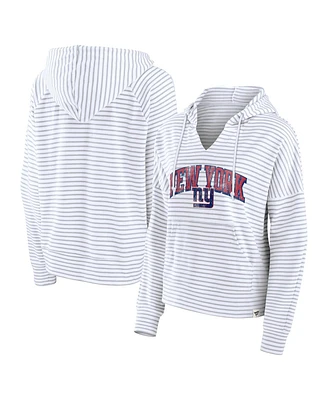 Fanatics Women's White/Gray New York Giants Striped Notch Neck Pullover Hoodie