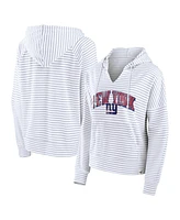 Fanatics Women's White/Gray New York Giants Striped Notch Neck Pullover Hoodie