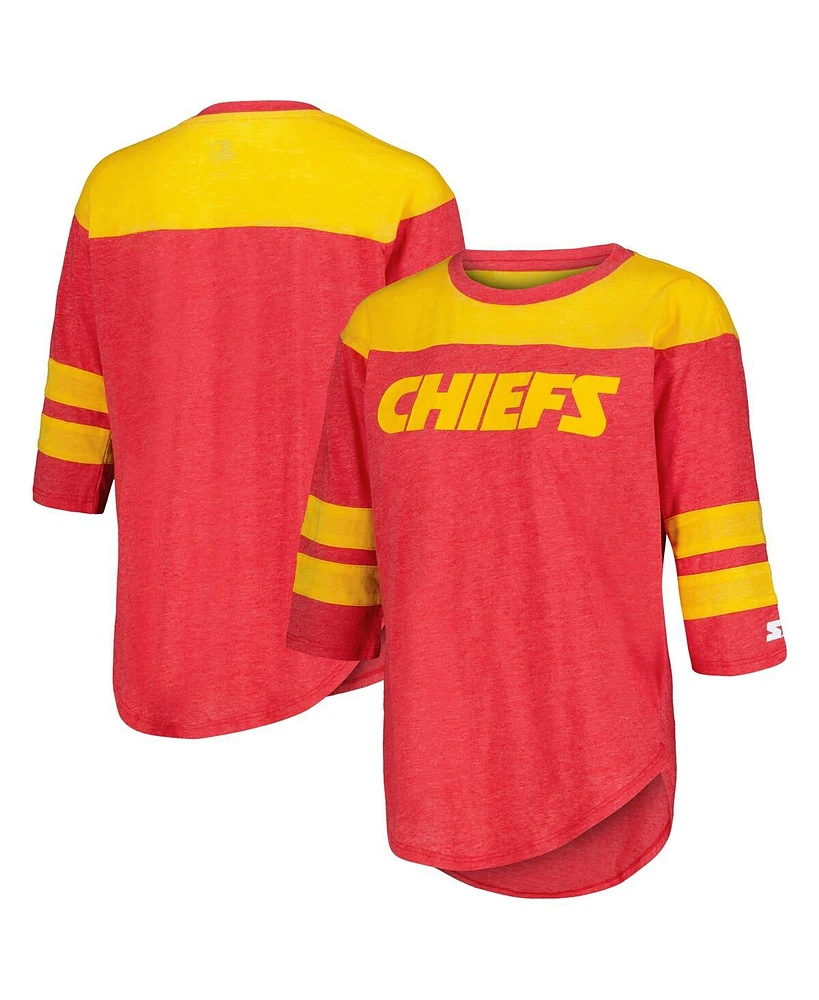 Starter Women's Red Kansas City Chiefs Fullback Tri-Blend 3/4-Sleeve T-Shirt