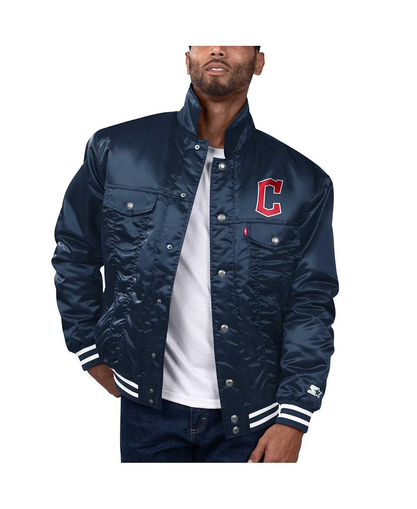 Levi's Men's x Navy Cleveland Guardians Silver Tab Satin Full-Snap Trucker Jacket