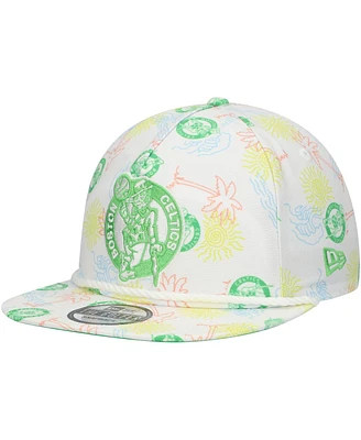 New Era Men's White Boston Celtics Palm Trees and Waves Golfer Adjustable Hat