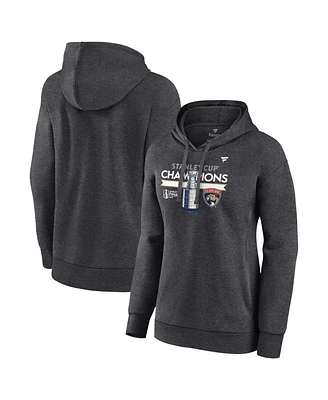 Fanatics Women's Heather Charcoal Florida Panthers 2024 Stanley Cup Champions Locker Room Fleece Pullover Hoodie