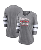 Fanatics Women's Heather Gray Florida Panthers 2024 Stanley Cup Champions Throwback Tri-Blend 3/4-Sleeve T-Shirt