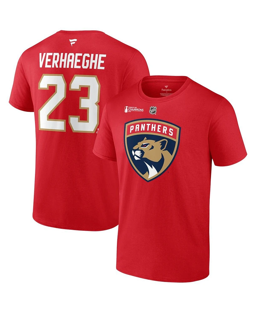 Fanatics Men's Carter Verhaeghe Red Florida Panthers 2024 Stanley Cup Champions Authentic Stack Name Number T-Shirt