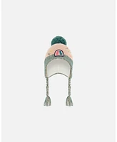 Deux par Girl Peruvian Knit Hat Light Pink, Sage Green And Flowers - Toddler|Child