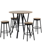 Homcom Bar Table and Chairs, Swivel Seat Dining Table & 4 Stools, Set of 5