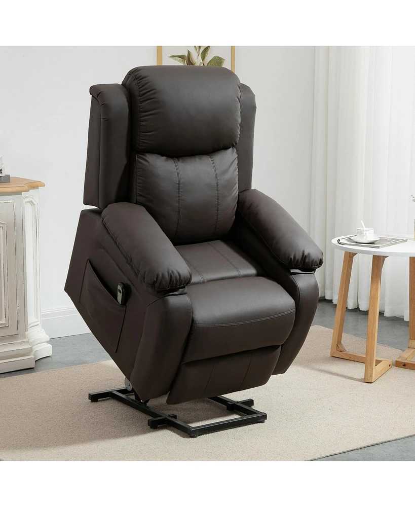 Homcom Living Room Power Lift Chair, Pu Leather Electric Recliner Sofa Chair for Elderly with Remote Control, Brown
