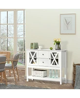 Homcom Modern Storage Sideboard, Glass Door Buffet Cabinet 2-Drawer Console Table White