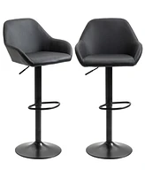 Homcom Set of 2 Pu Adjustable Swivel Bar Stool Chairs W/ Footrest for Kitchen, Black