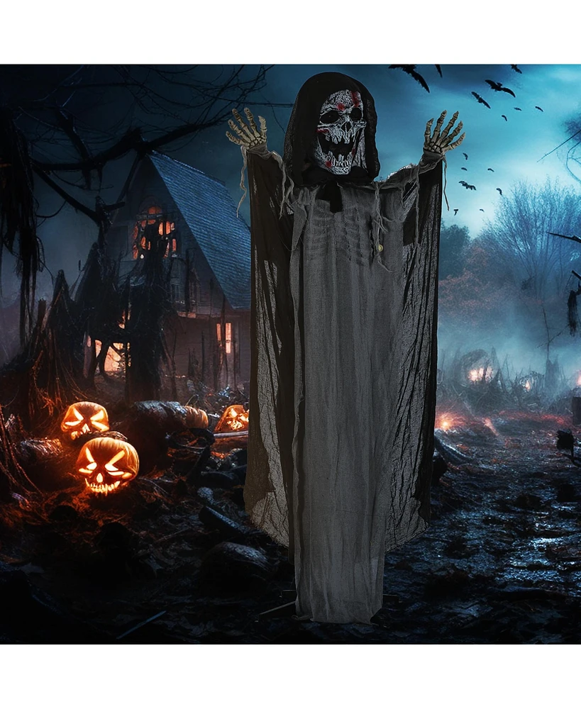 Outsunny 74" Outdoor Halloween Decorations Skeleton Witch, Life Size Animated Prop