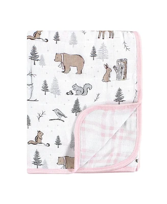 Hudson Baby Infant Girl Muslin Tranquility Quilt Blanket, Winter Forest, One Size