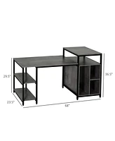 Homcom Computer Table with Shelves Home Office Desk Adjustable Feet, Wood Grain