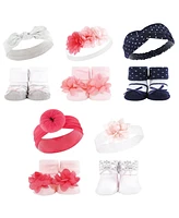 Hudson Baby Infant Girl 20Pc Headband and Socks Giftset, Pink Navy