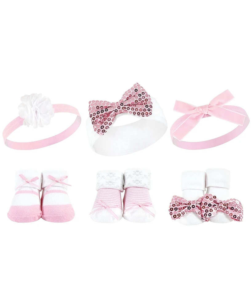 Hudson Baby Baby Girls Headband and Socks Giftset, Pink Sequin, One