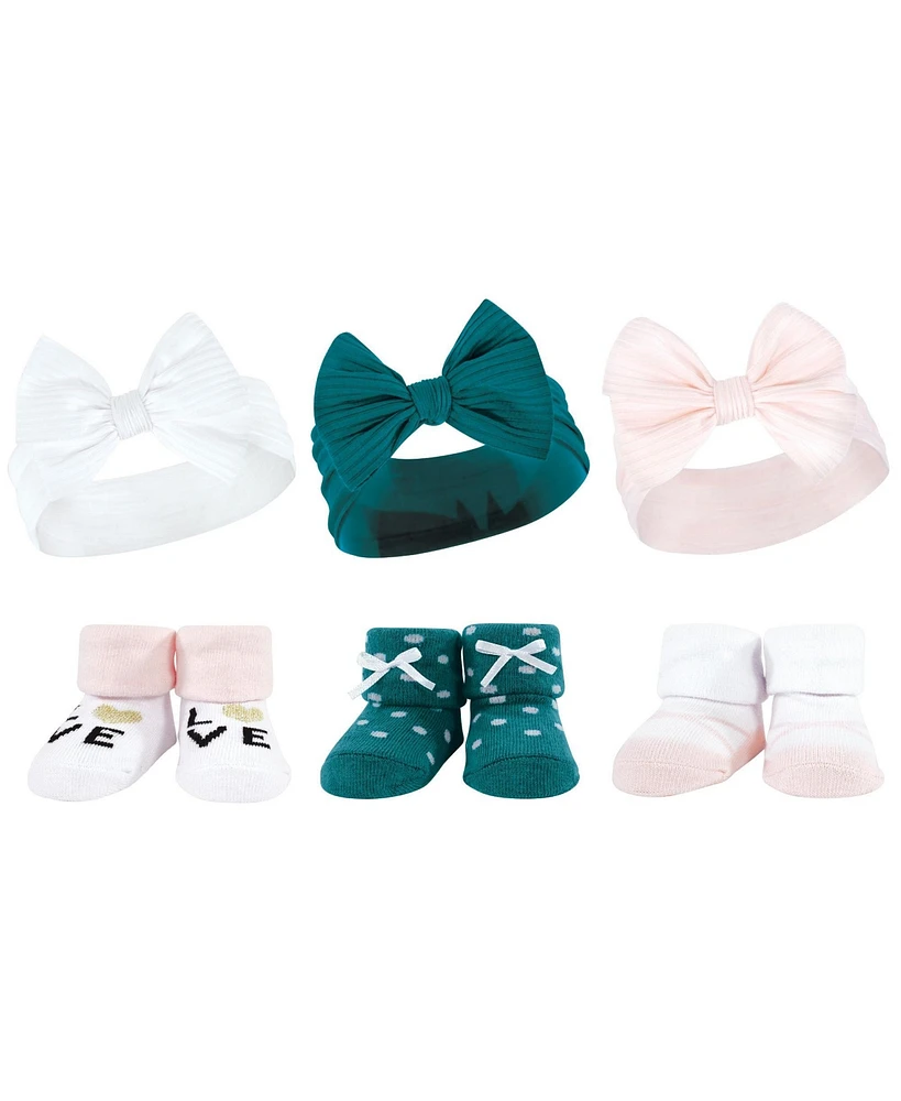 Hudson Baby Baby Girls Headband and Socks Giftset, Teal Pink, One