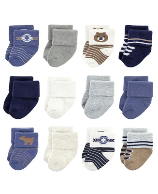 Hudson Baby Boys Cotton Rich Newborn and Terry Socks, Modern Elephant, 6-12 Months