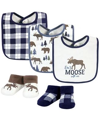 Hudson Baby Infant Boy Cotton Bib and Sock Set, Moose Bear, One Size