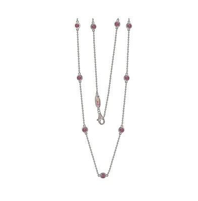 Suzy Levian New York Pink Sapphire Station Necklace in Sterling Silver by Suzy Levian