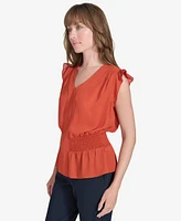 Tommy Hilfiger Women's Smocked Peplum Blouse