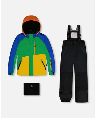 Deux par Toddler Boys Two Piece Snowsuit Colorblock Royal Blue, Green, Yellow And Orange - Toddler|Child