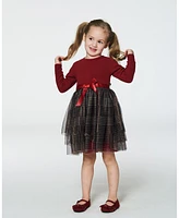 Deux par Toddler Girls Bi-Material Dress With Glittering Tulle Skirt Red Plaid - Toddler|Child