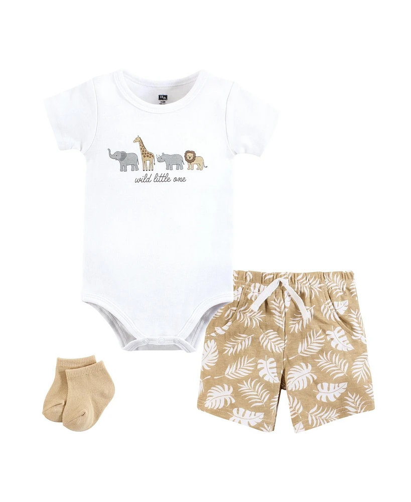 Hudson Baby Boys Bodysuit, Short and Sock, Wild One