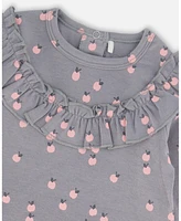 Deux par Baby Girls Printed Organic Cotton Top And Pants Set Gray With Apples