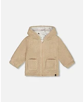 Deux par Baby Boys Sherpa Hooded Zip Jacket Sand