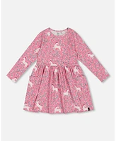 Deux par Deux Toddler Girls Printed Unicorn Dress With Pockets Pink