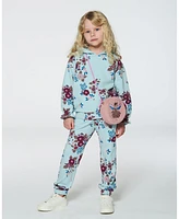 Deux par Toddler Girls Fleece Sweatpants Light Blue Printed Flowers