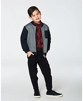 Deux par Deux Baby Boys Baby Herringbone And Fleece Zip Vest Black And Gray