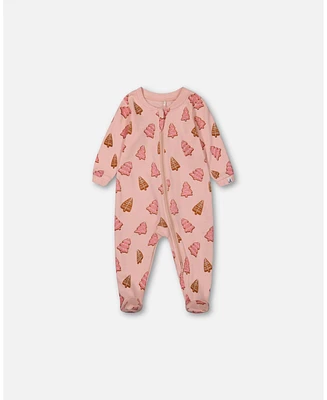 Deux par Baby Girls Organic Cotton One Piece Pajama Pink Christmas Cookies