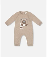 Deux par Baby Boys Knitted Bear Jacquard Jumpsuit Sand