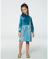 Deux par Deux Little Girls Bi-Material Long Sleeve Dress Blue Frost - Toddler|Child