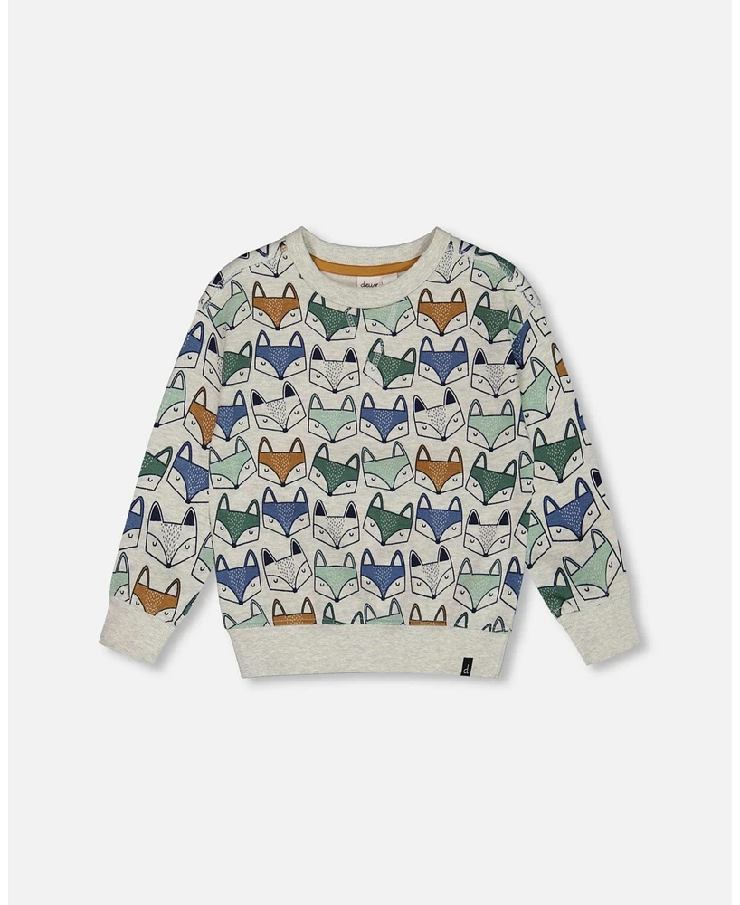 Deux par Deux Baby Boys Baby Printed Fox Fleece Sweatshirt Gray Mix